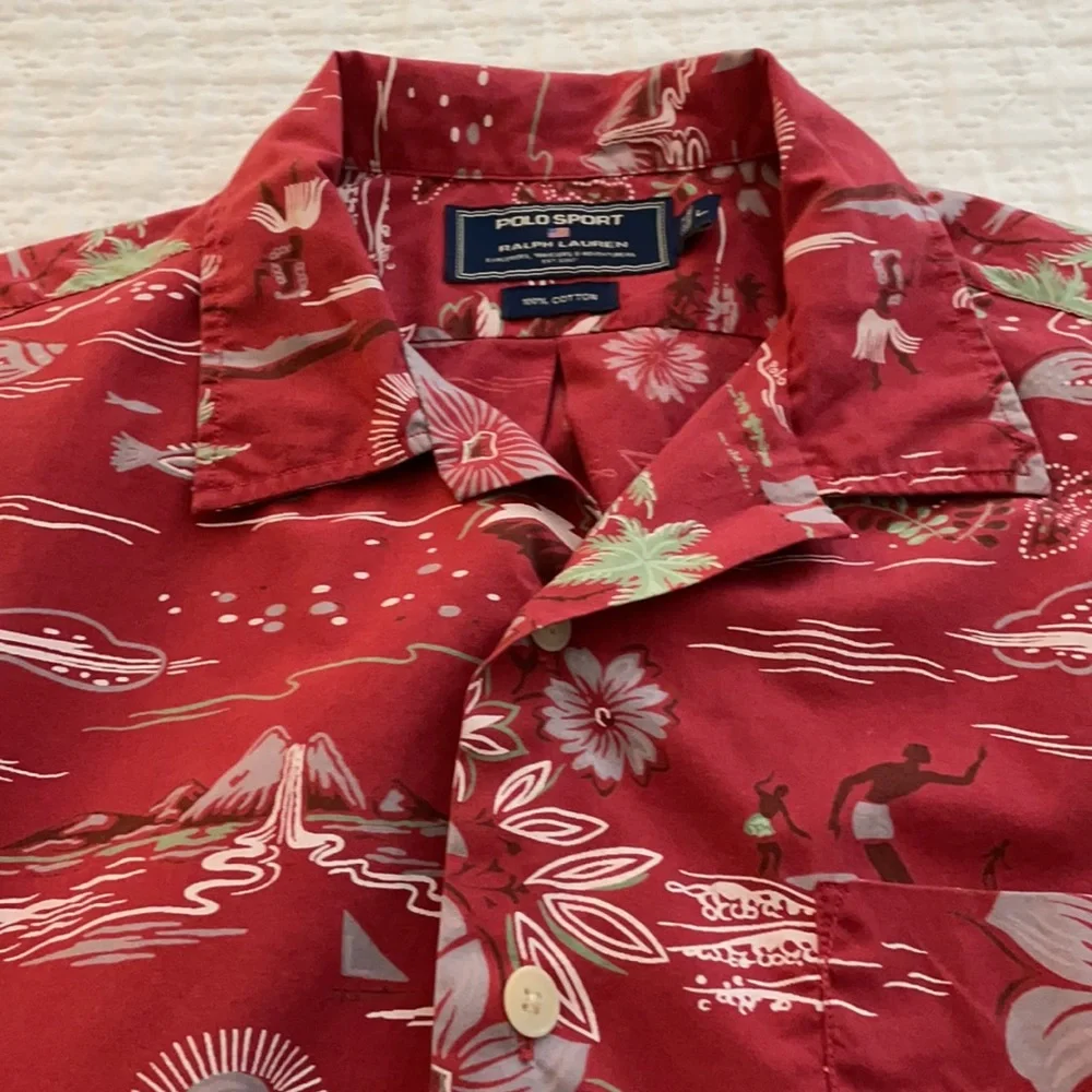 Polo Sport Short Sleeve Button Up Shirt Tropical L